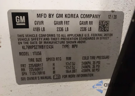 2021 Chevrolet Trailblazer Fwd Lt from USA, damaged, VIN KL79MPS27MB112434